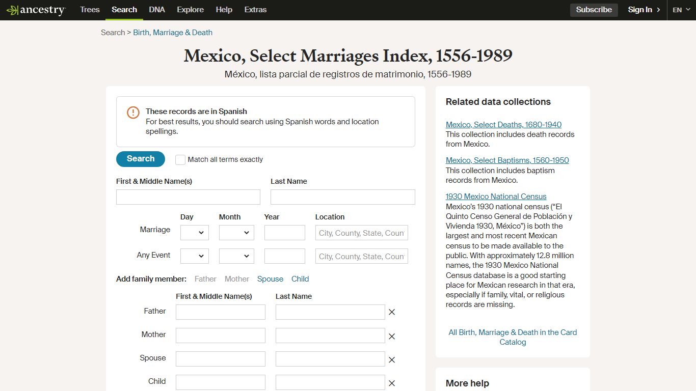 Mexico, Select Marriages Index, 1556-1989 - Ancestry