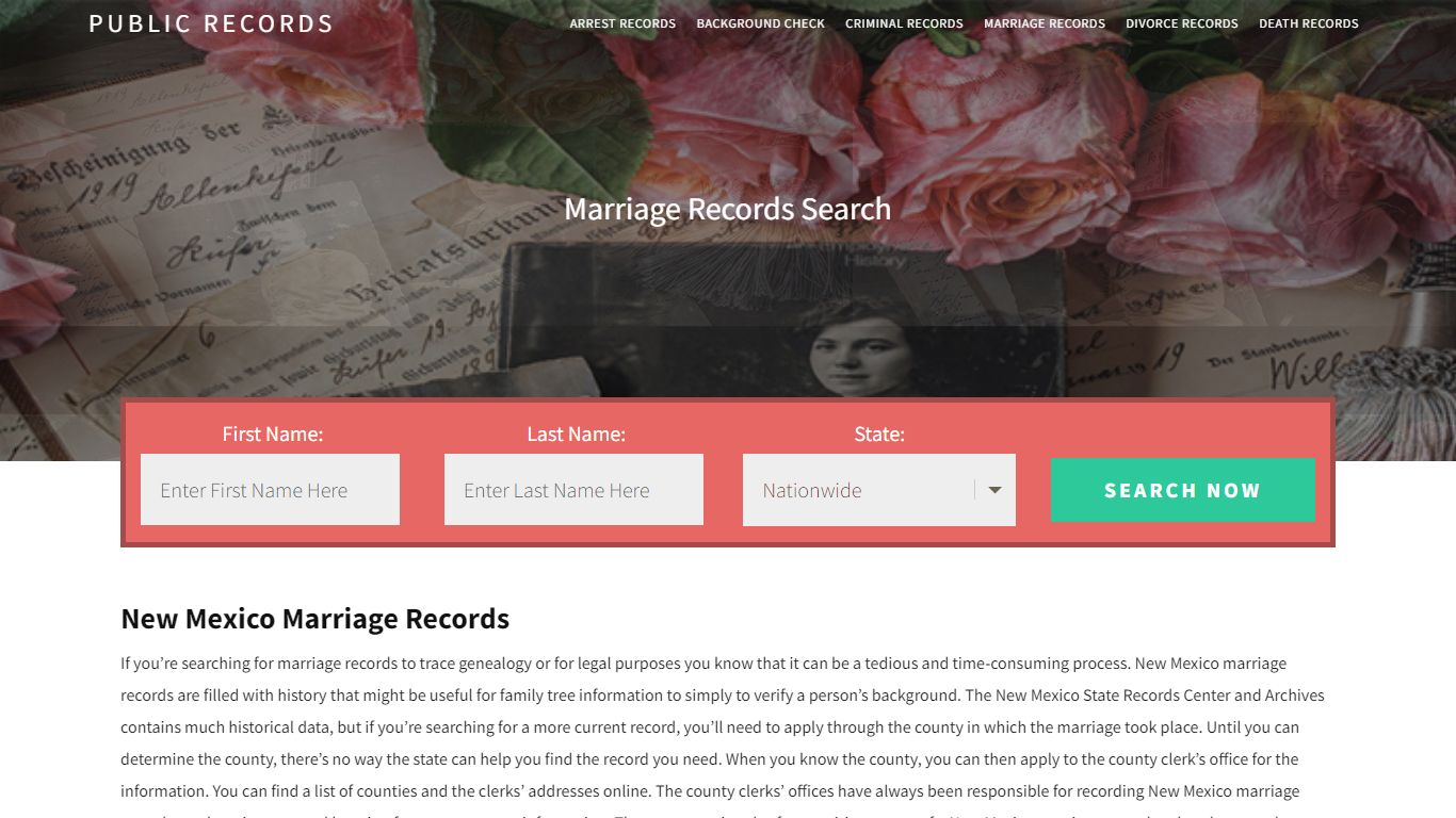 New Mexico Marriage Records | Enter Name and Search ...